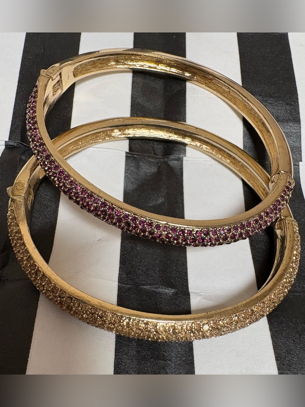 Gold-Tone Bangle Bracelet Pair with Maroon and Champagne Stones